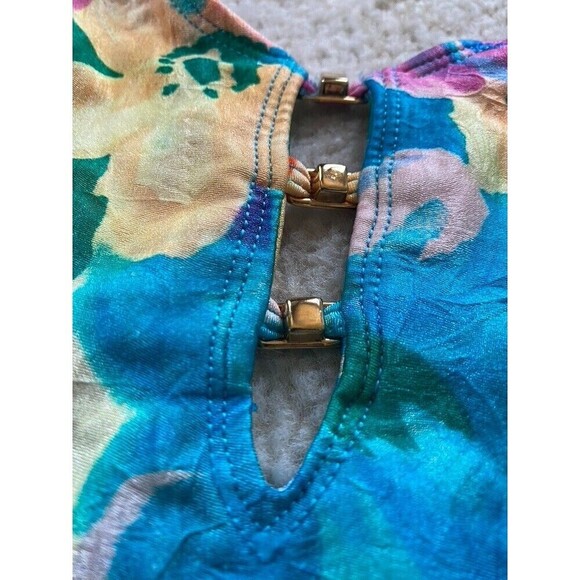 Vintage La Blanca Size 6 Swimsuit Flroal 1 Piece Plunge Front Low Back High Cut - Picture 2 of 9